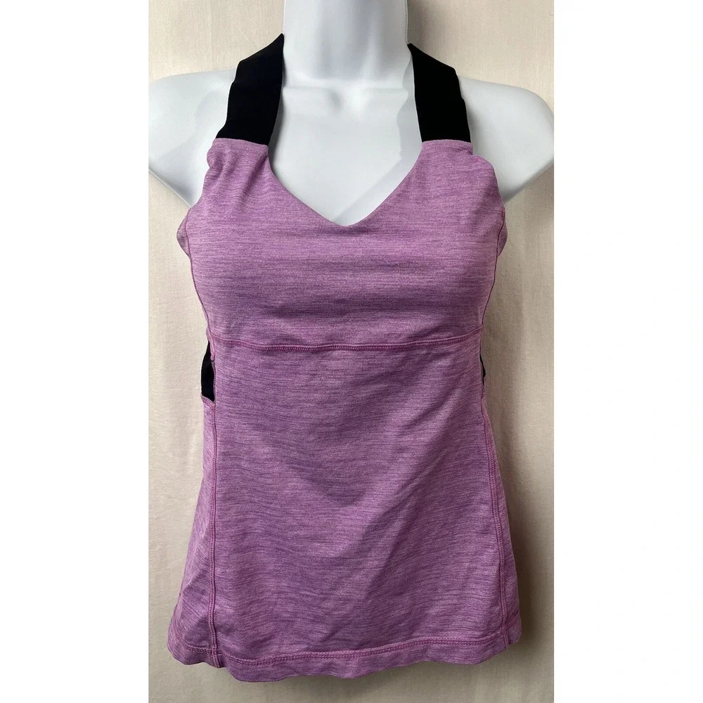 LULULEMON Push Your Limits Sz 6 Purple Black Accent Criss Cross Back Tank Top